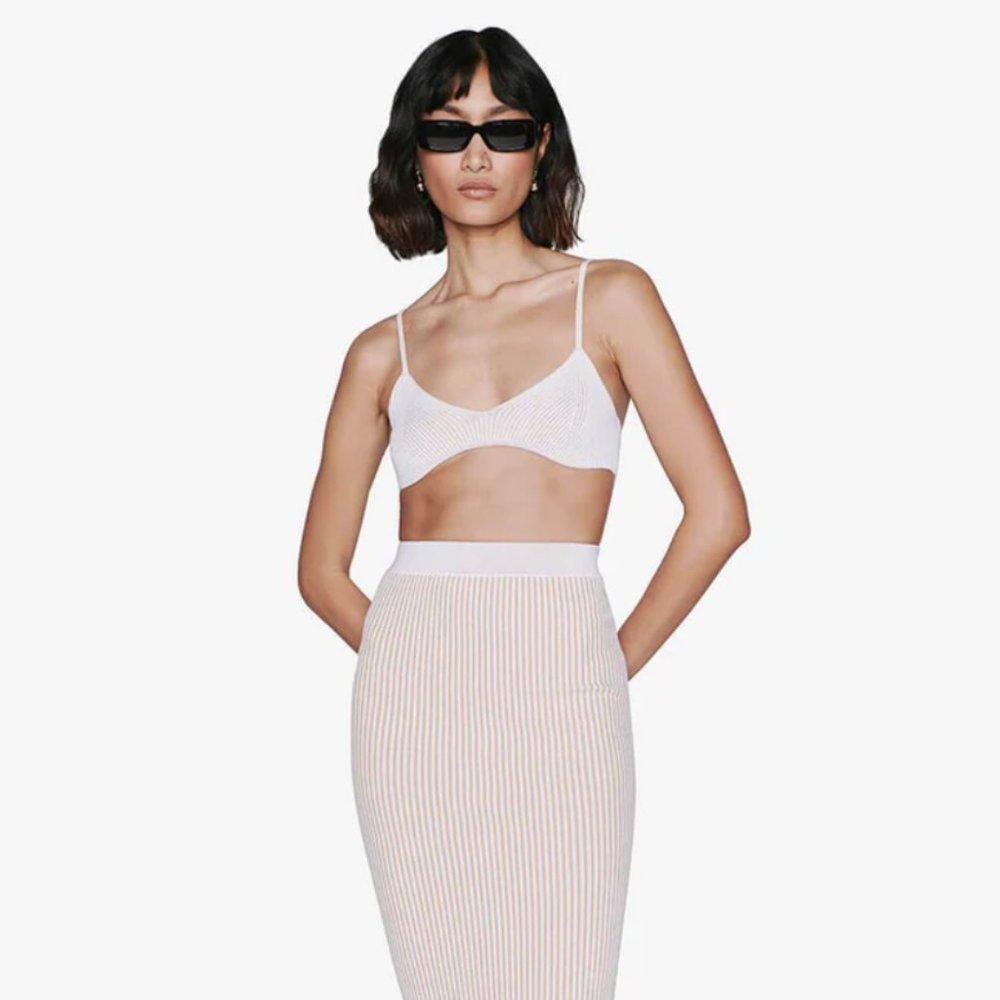 anine bing ribbed midi skirt and top set sz xs